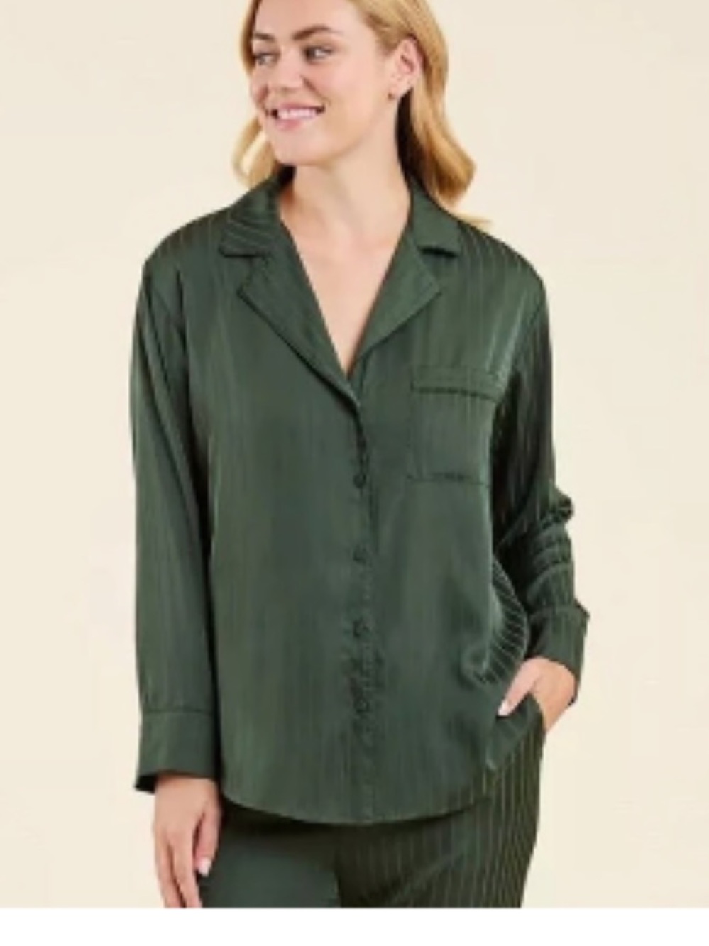 NUUDS Satin Striped 2PC PJS Pajamas Loungewear Size L Forest Green